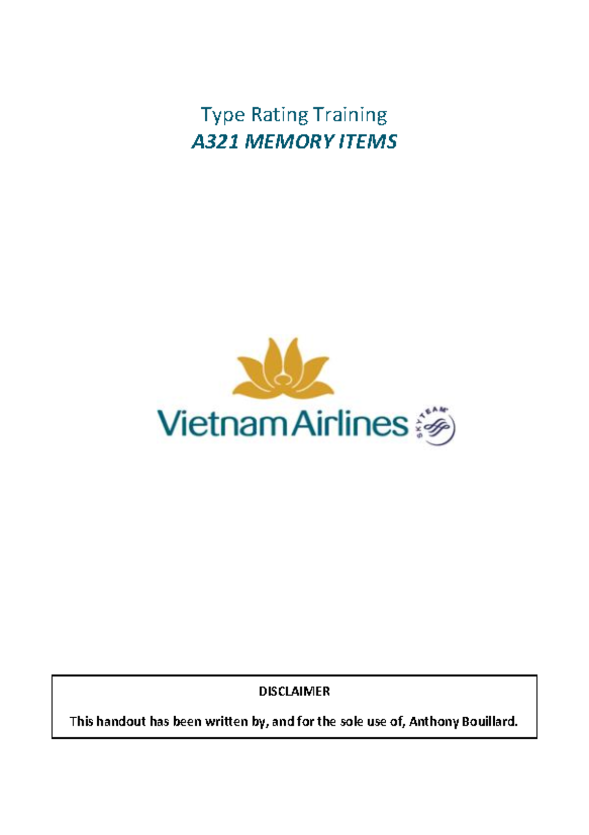 A321 Type Rating Training: Memory Items Overview - Studocu