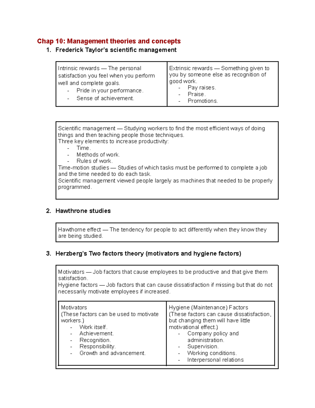 Final Exam Notes for Intro to BA: Management Theories & Concepts - Studocu
