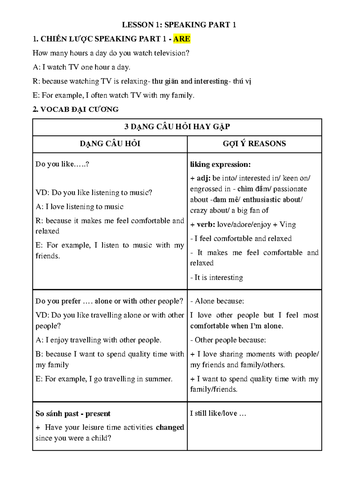 LESSON 1: SPEAKING PART 1 STRATEGIES AND VOCABULARY - Studocu