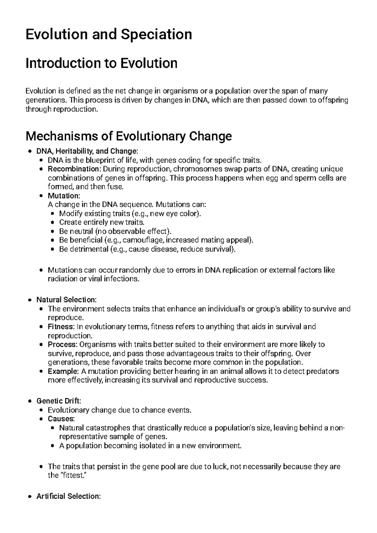 Natural Selection (BIO 101) - Comprehensive Study Guide - Studocu