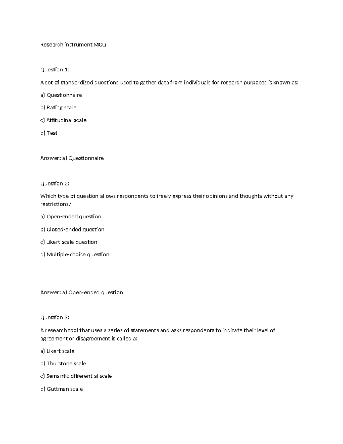 Research Instrument MCQ Review and Practice Questions - Studocu