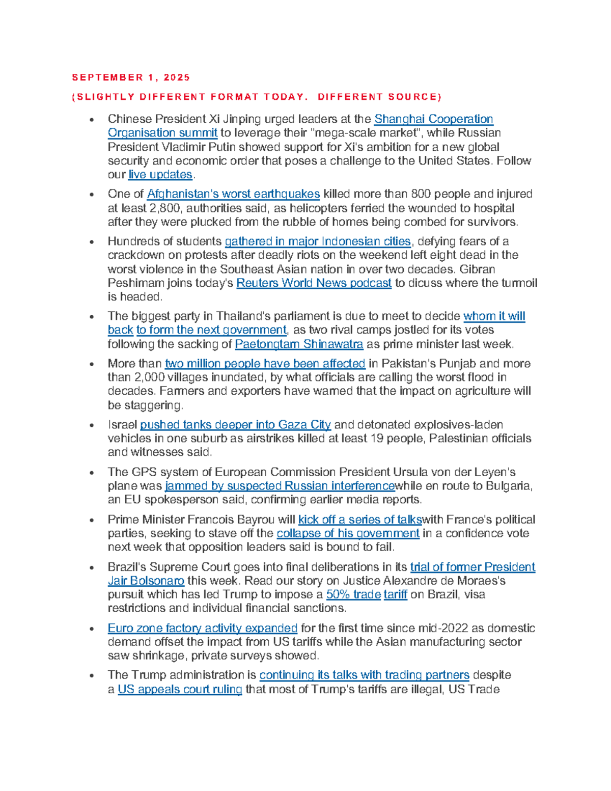 Current Events Summary - September 1, 2025 - Studocu