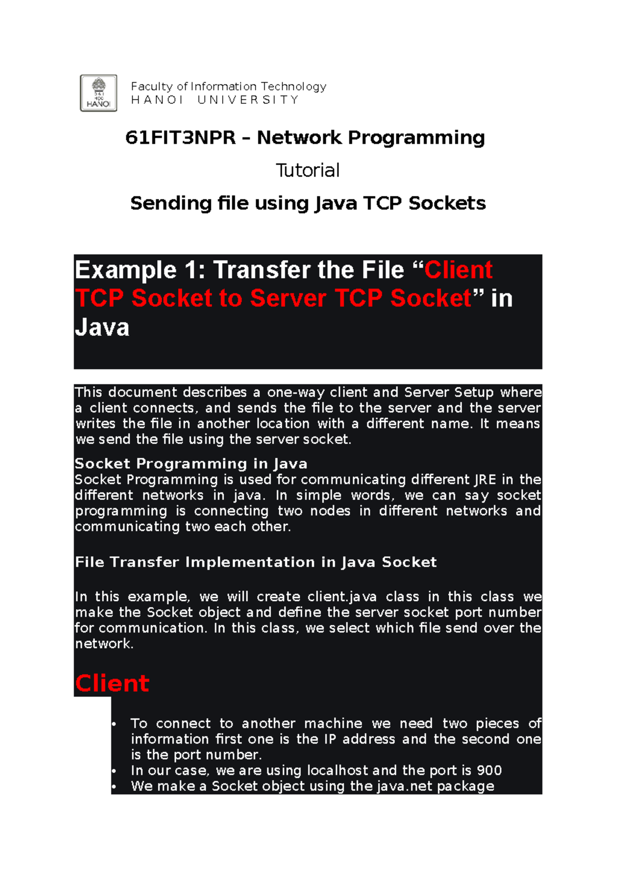 61FIT3NPR W07 Tutorial: File Transfer Using Java TCP Sockets - Studocu