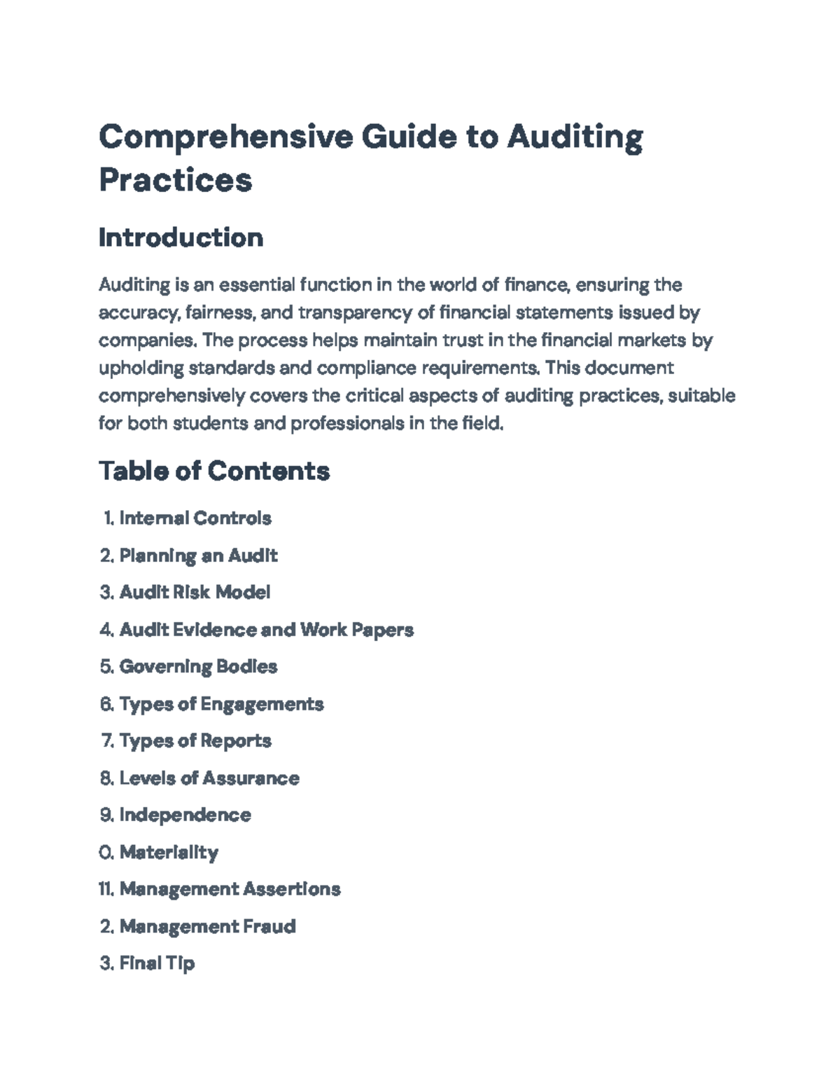Comprehensive Guide to Auditing Practices (Course Code: ACC 101 ...