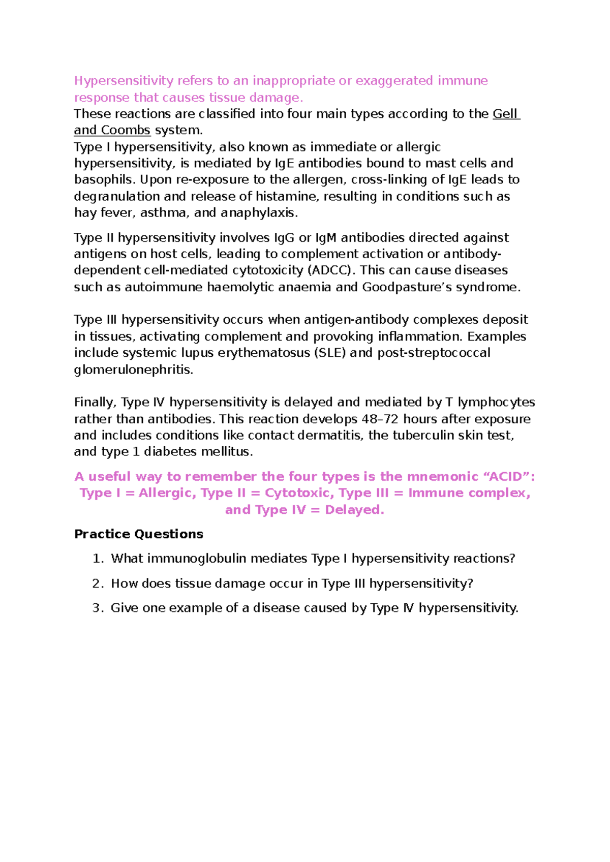 Hypersensitivity Notes: Understanding the Four Types of Immune ...