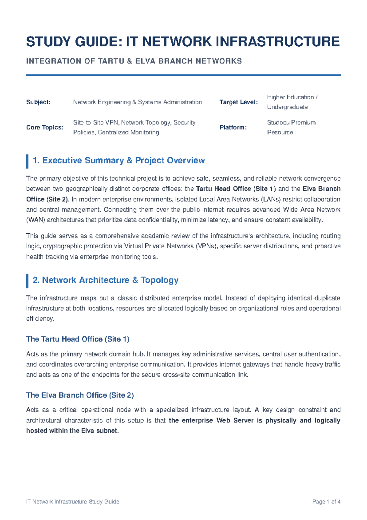 Study Guide: IT Network Infrastructure Integration (Core Topics ...