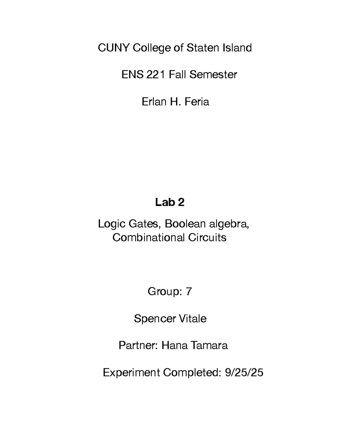 Lab 2: Logic Gates & Boolean Algebra in ENS 221 - Fall Semester - Studocu