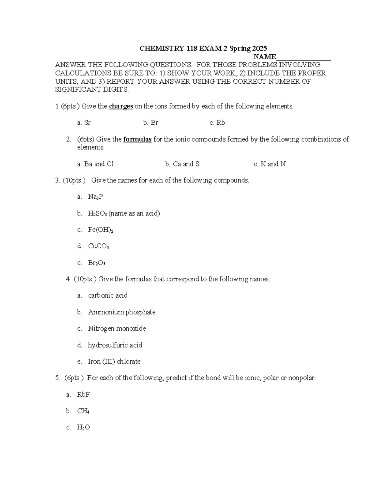 Chemistry 118 Exam 2 Study Guide - Spring 2025 - Studocu
