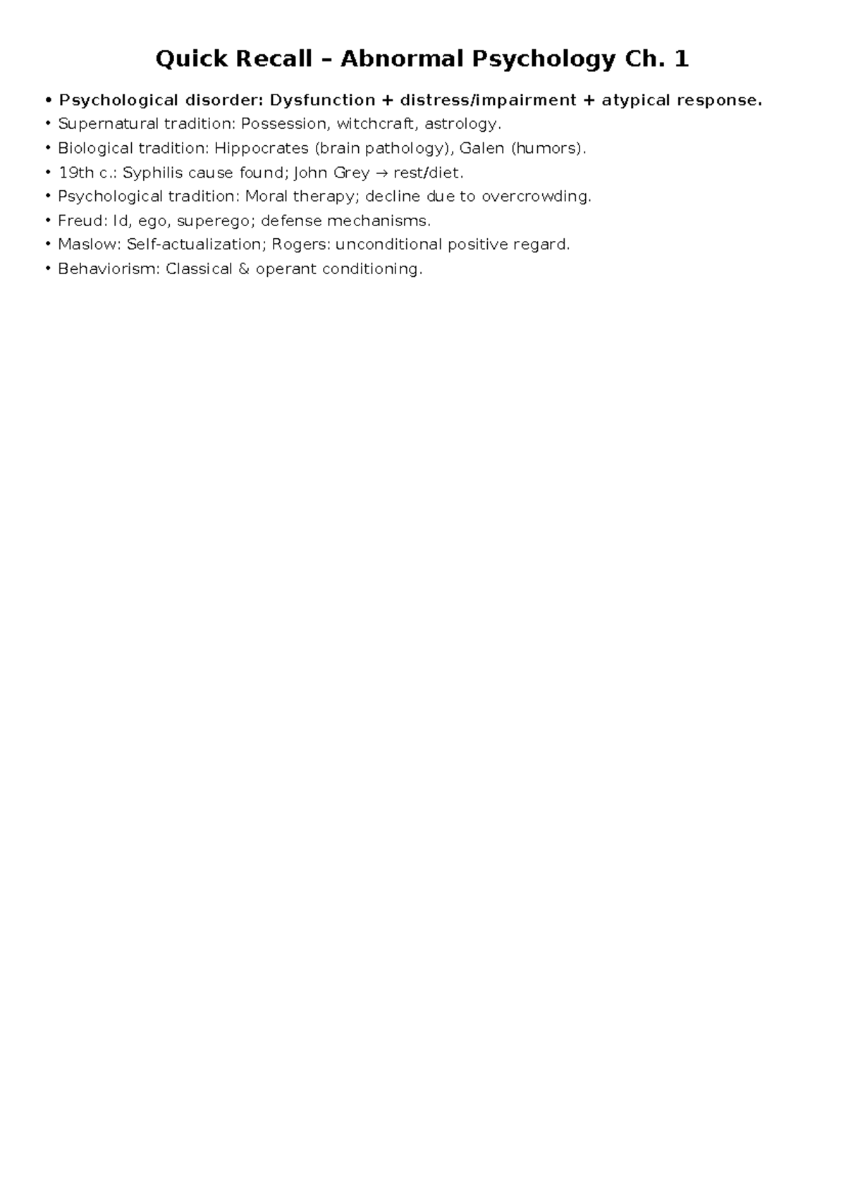 Psych 101 Quick Recall: Abnormal & Cognitive Psychology Notes - Studocu