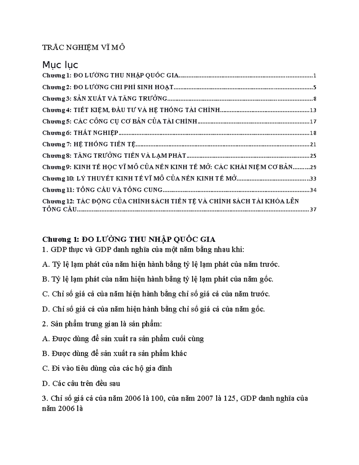 Trắc nghiệm Kinh tế Vĩ Mô 1 - Document Preview