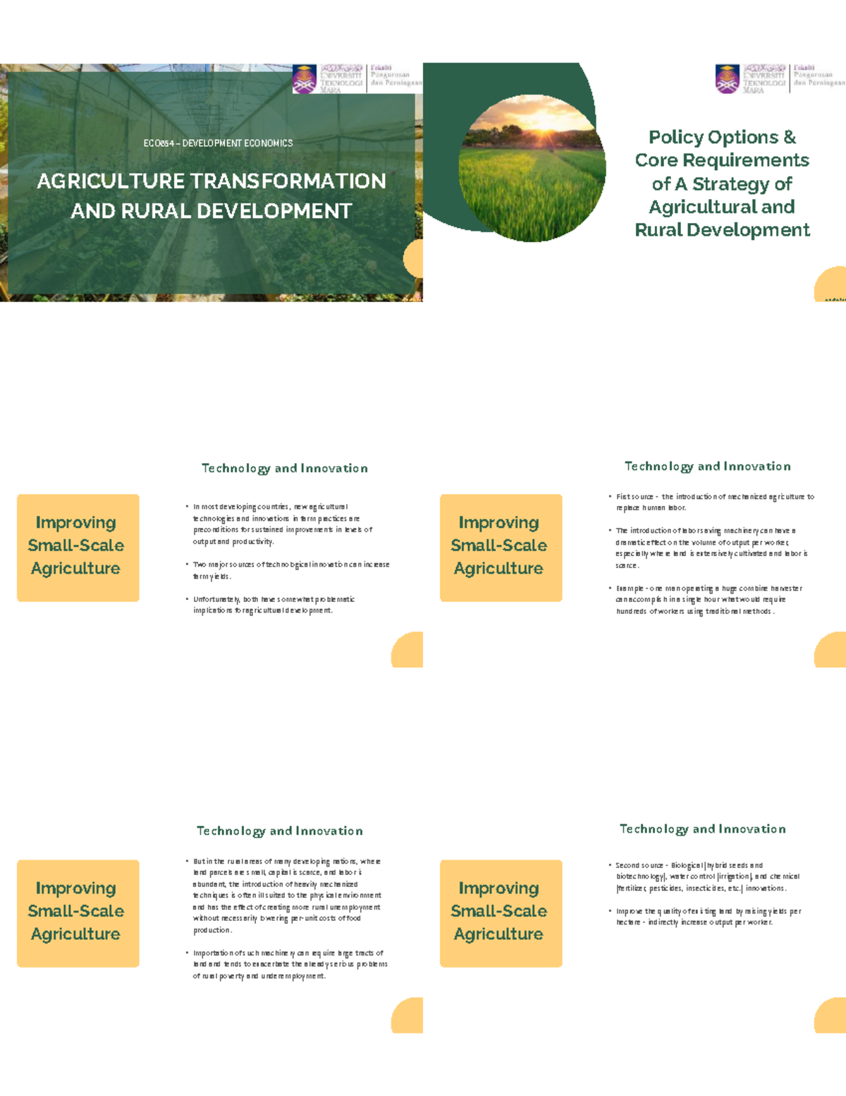 ECO654 Chapter 7: Agricultural Development Strategies and Policies ...