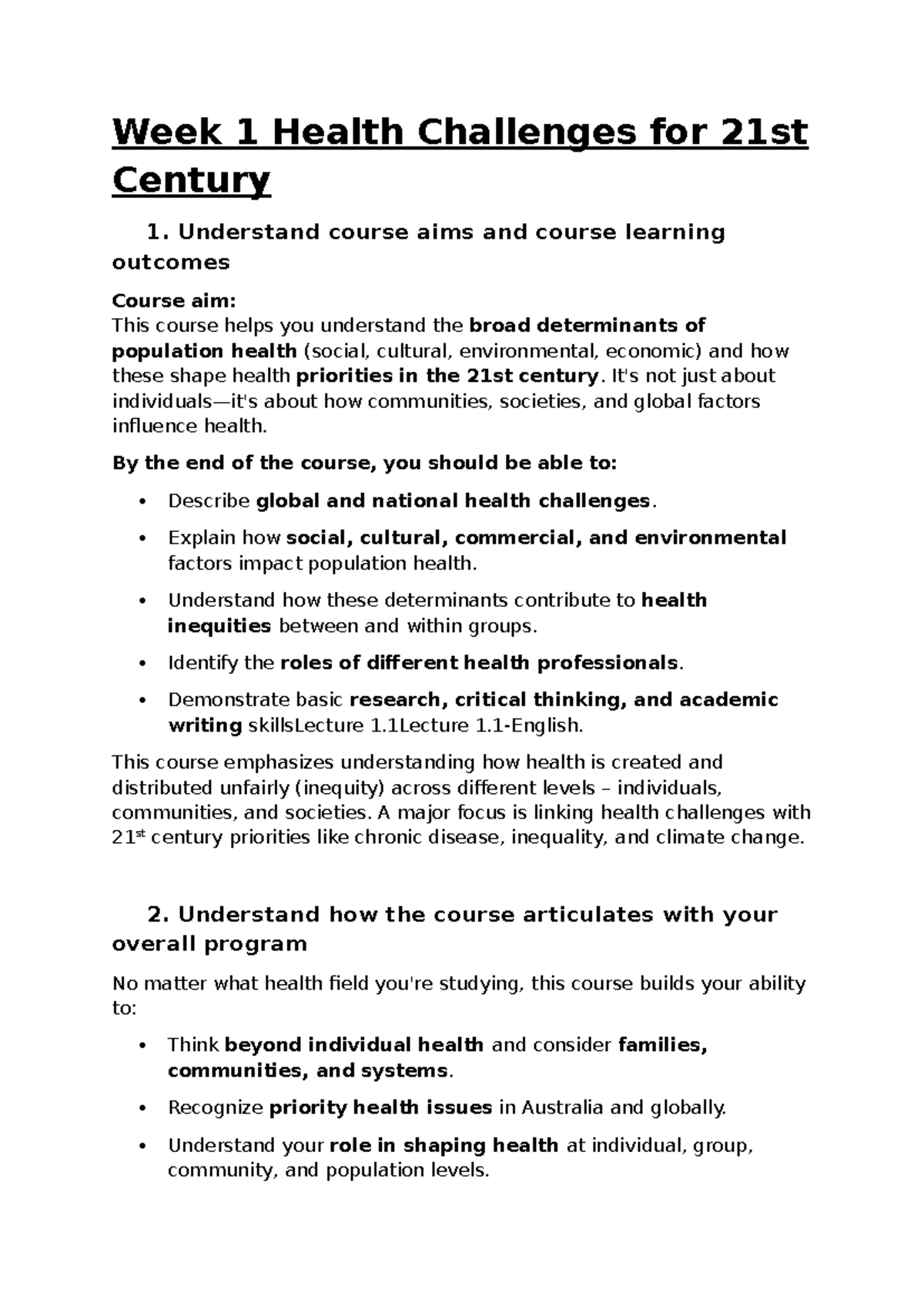 Week 1 Lecture: Health Challenges & Determinants in the 21st Century ...