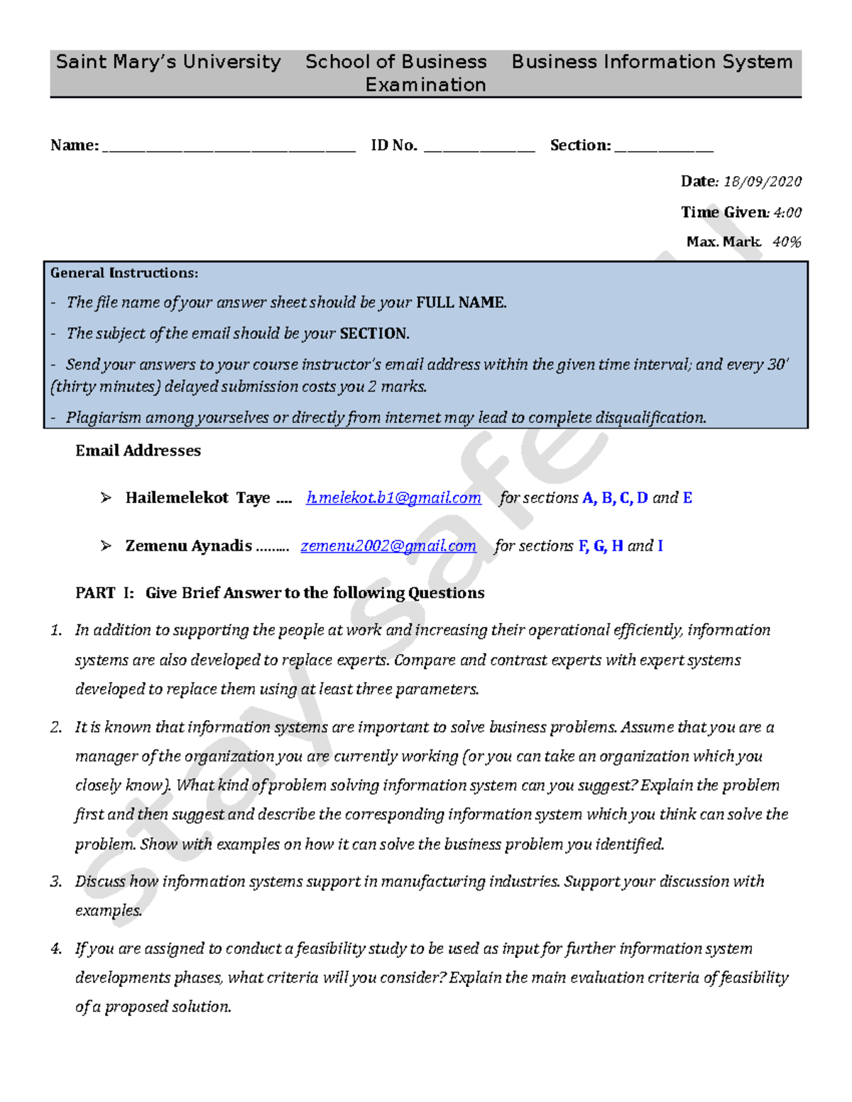 BIS 2020 Exam Worksheet - Business Information System Queries - Studocu