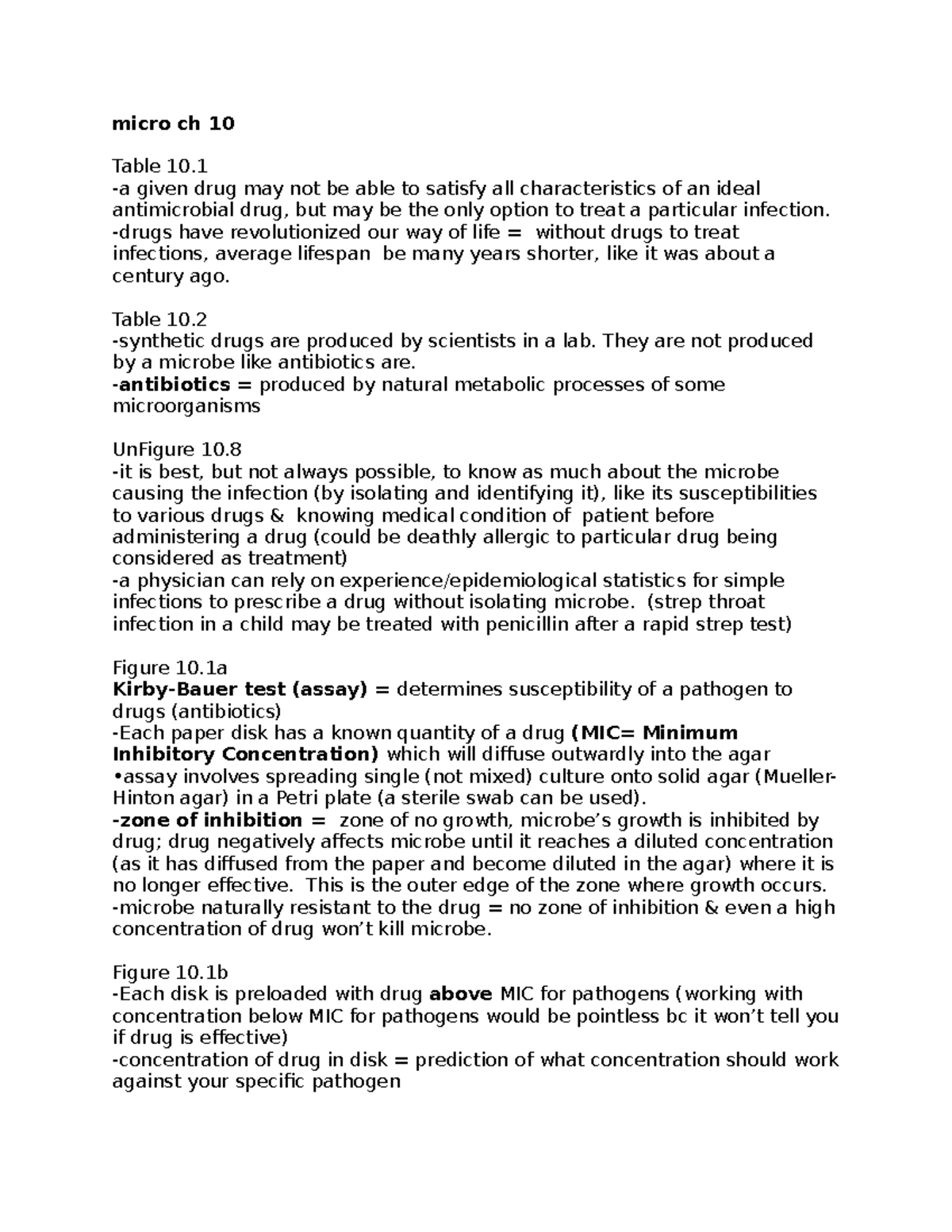 Micro Ch 10 - Lecture Notes on Antimicrobial Drug Characteristics - Studocu