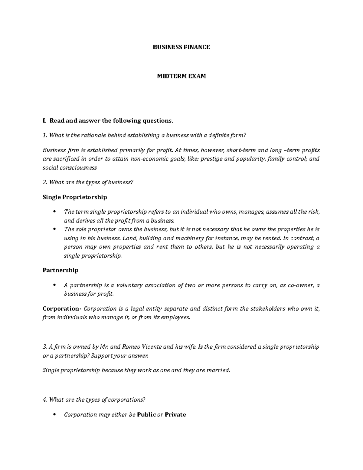 Midterm Exam - Business Finance (BUSFIN 101) Study Guide - Studocu