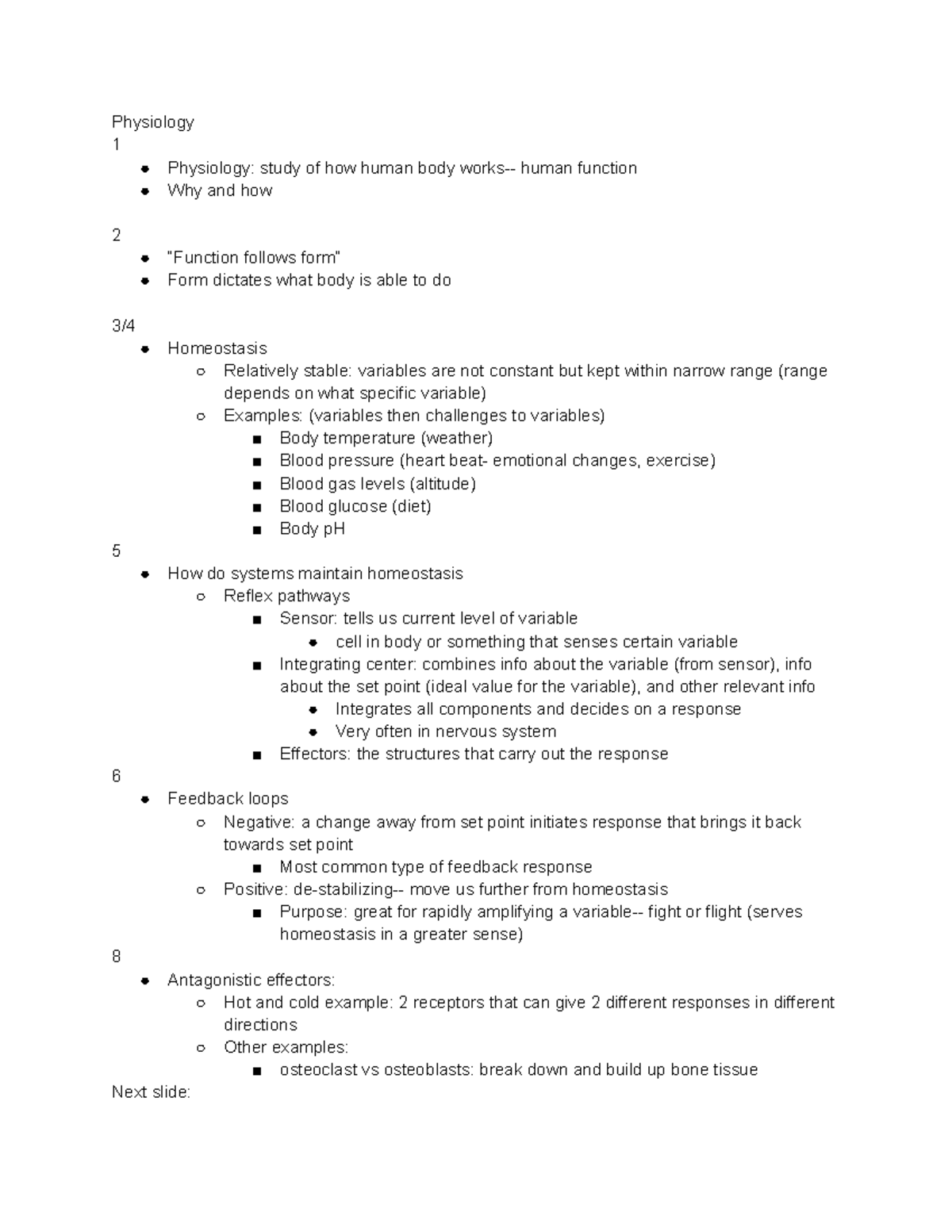 Unit 1 Phys - Lecture notes unit 1 - Physiology 1 Physiology: study of ...