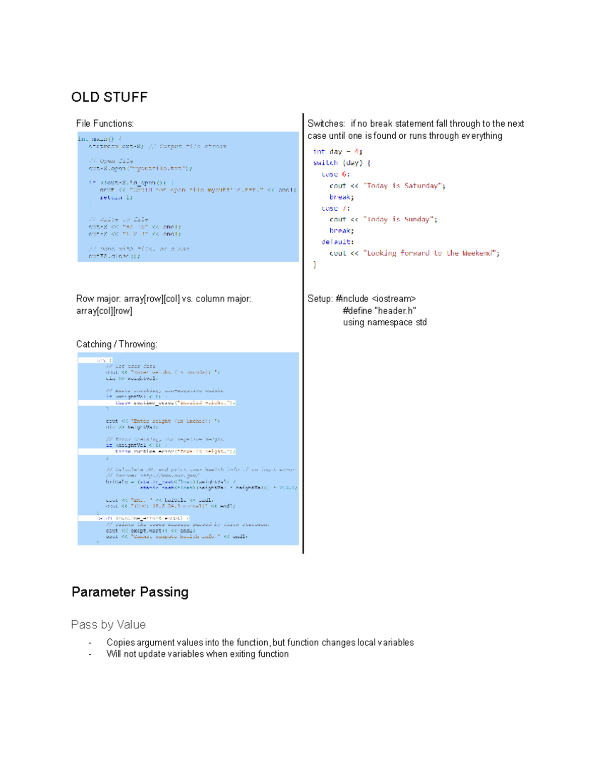 Copy of CS cheat sheet 2 - OLD STUFF File Functions: Switches: if no ...