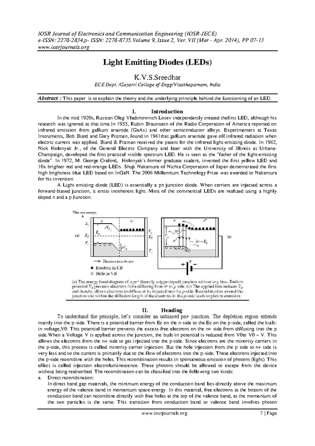 Light Emitting Diodes (LEDs) - ECE 9, Issue 2, Ver. VII (2014) - Studocu