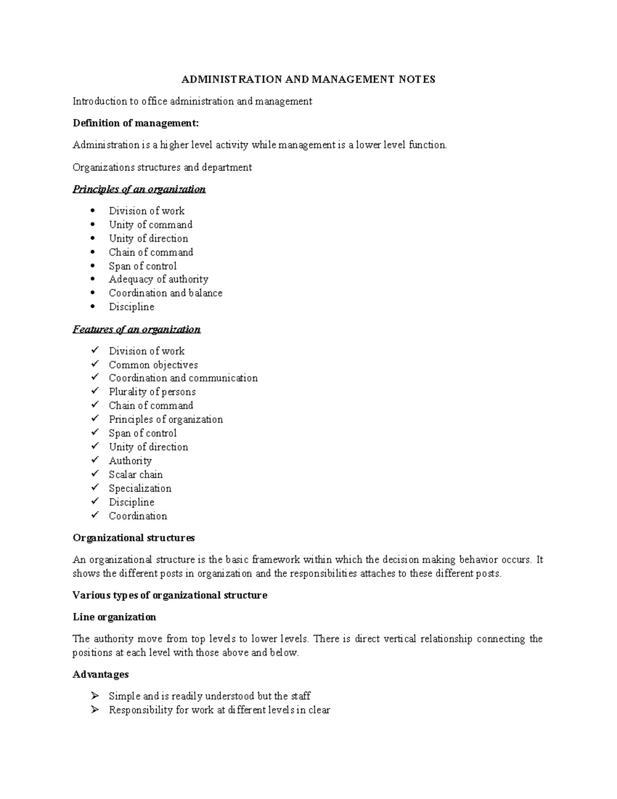 Administration and Management Notes: Key Principles and Structures ...