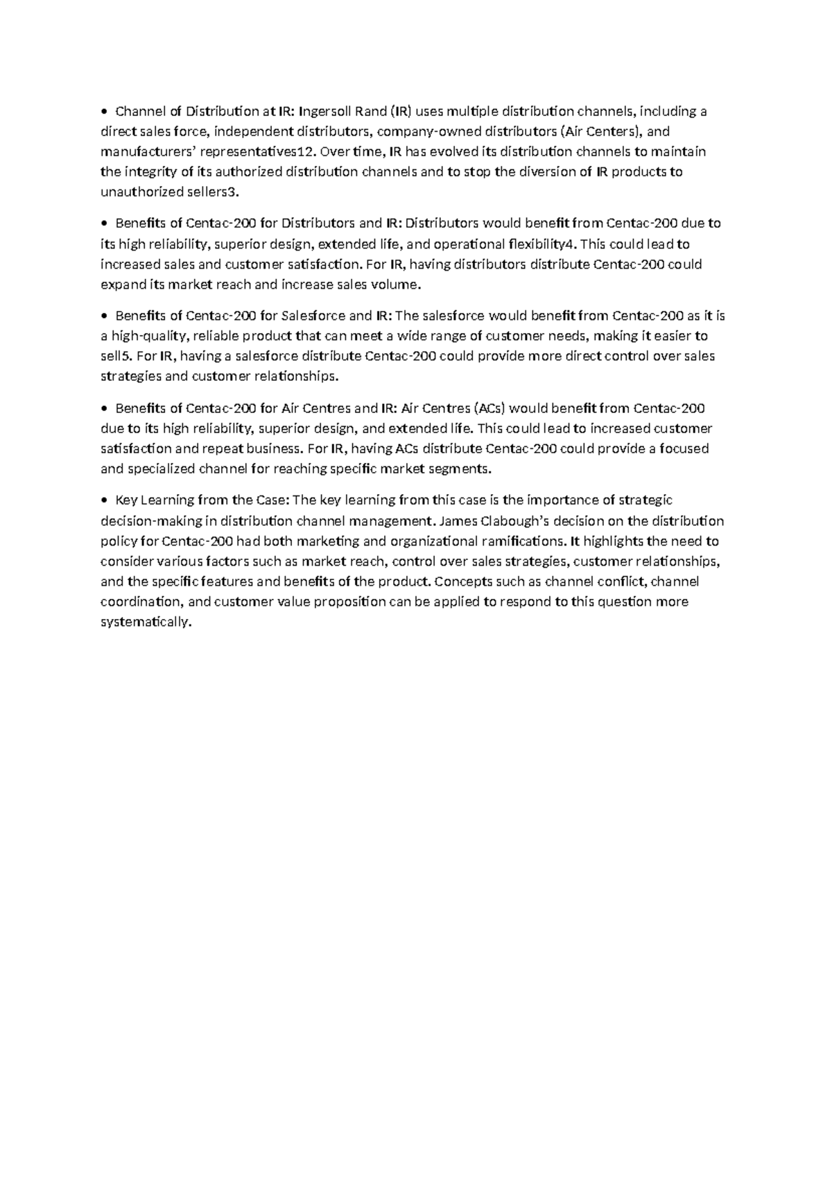 IR Case Study: Distribution Channel Strategy for Centac-200 - Studocu