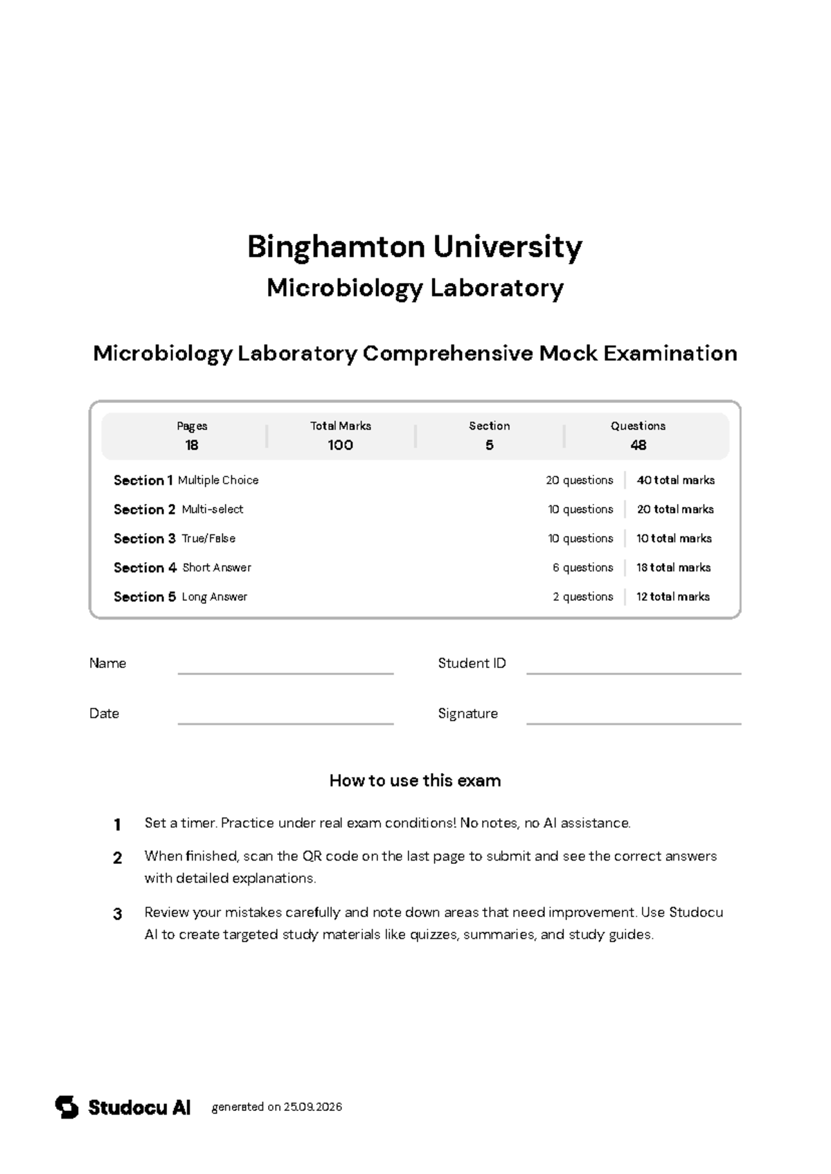 Microbiology Lab Comprehensive Mock Exam - Studocu