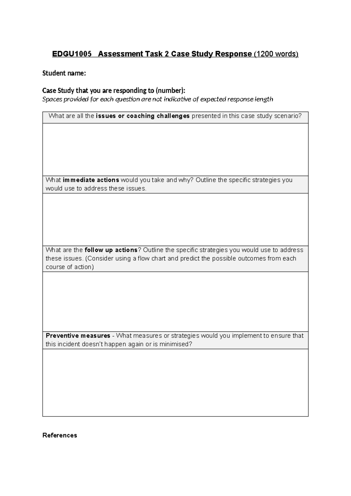 EDGU1005 Assessment Task 2 Case Study Response Template 2025 - Studocu
