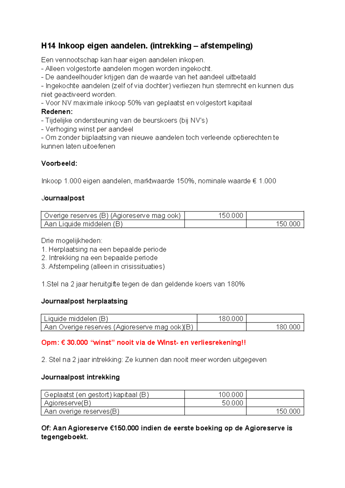 H14 Inkoop Eigen Aandelen: Proces en Voorbeelden in Detail - Studeersnel