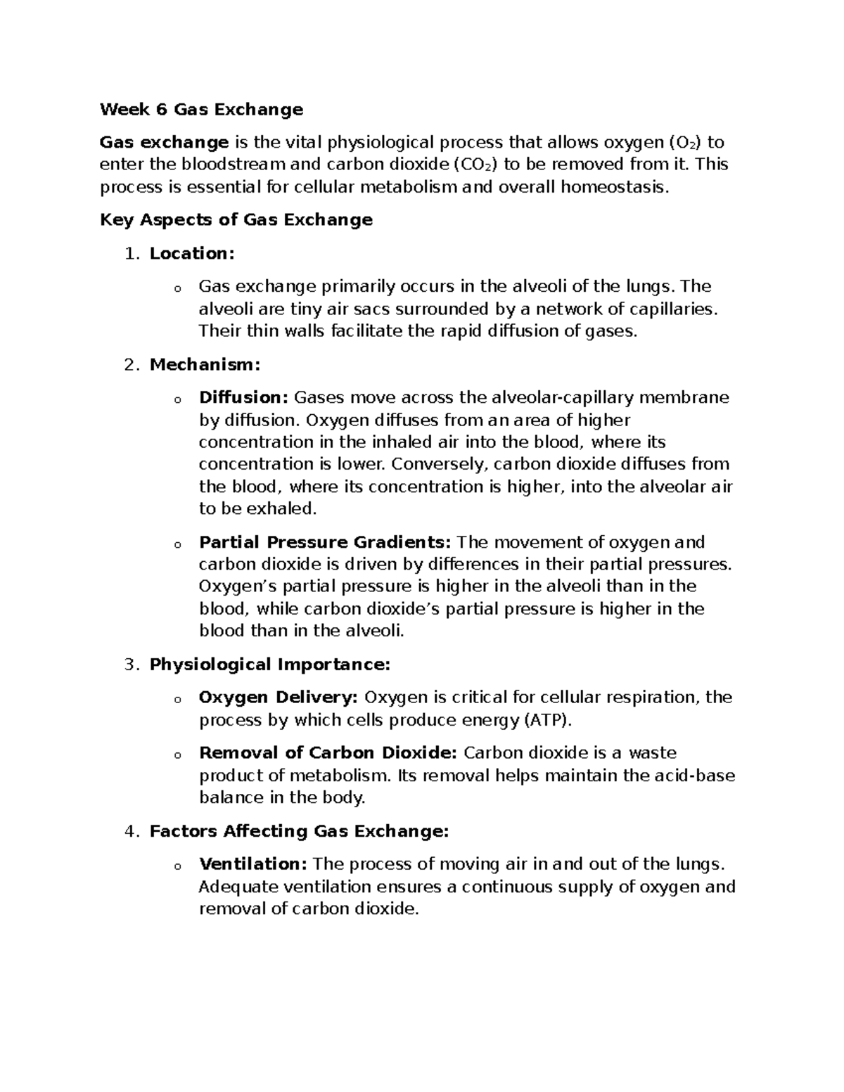 Week 6 Lecture Notes: Understanding Gas Exchange Mechanisms - Studocu