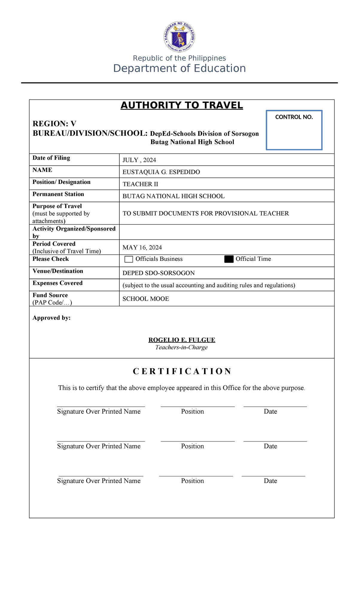Travel Order Template 2024 for DepEd Sorsogon Employees - Studocu