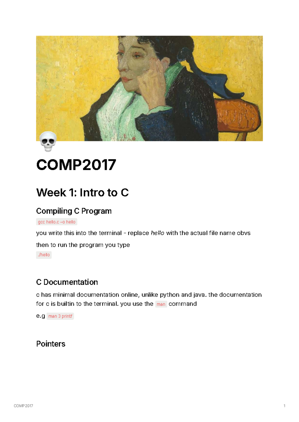 COMP2017 Lecture Notes: Intro to C, Pointers, and Structs Overview ...