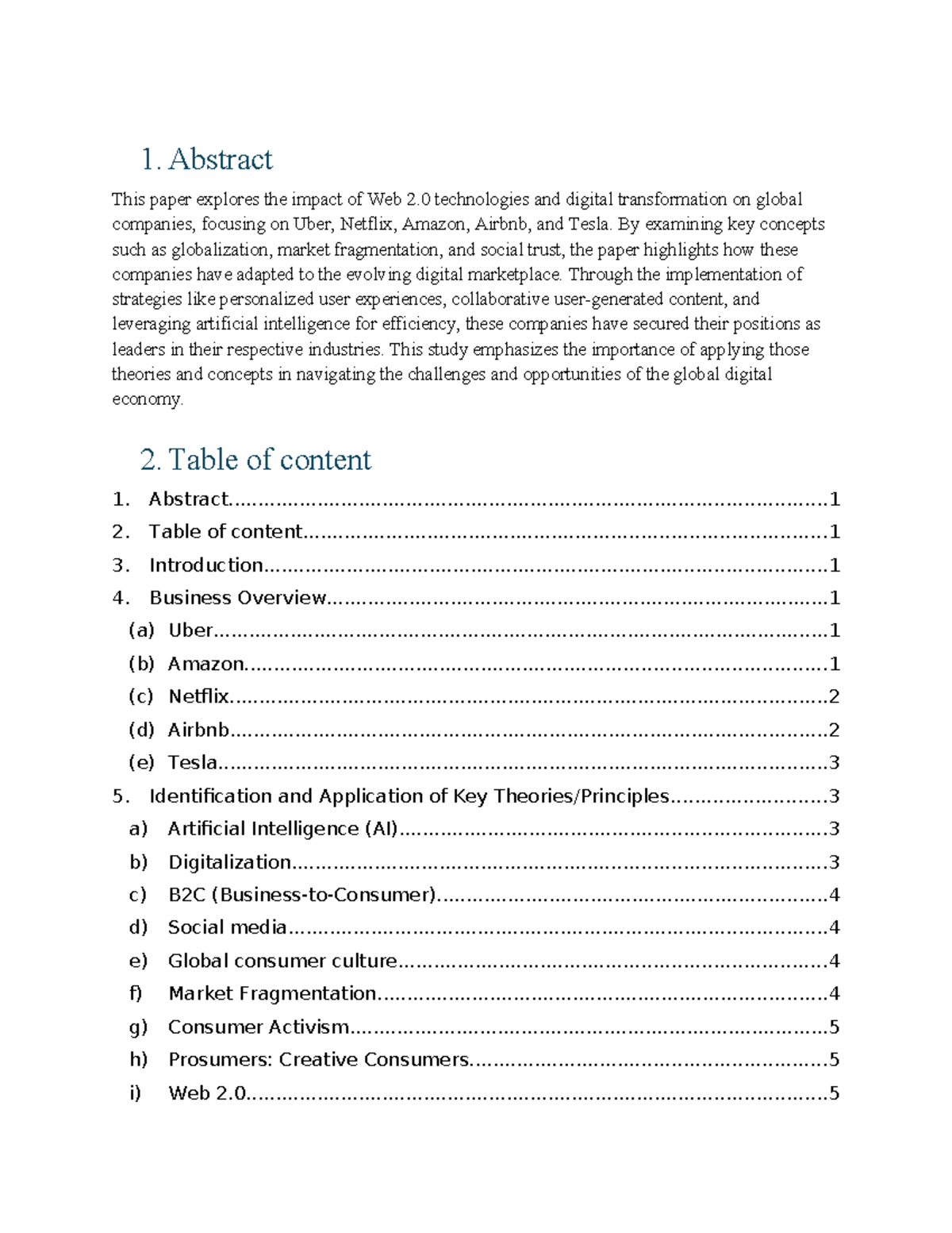 INB 2000 9 assignment 1 - it a d - 1. Abstract This paper explores the ...
