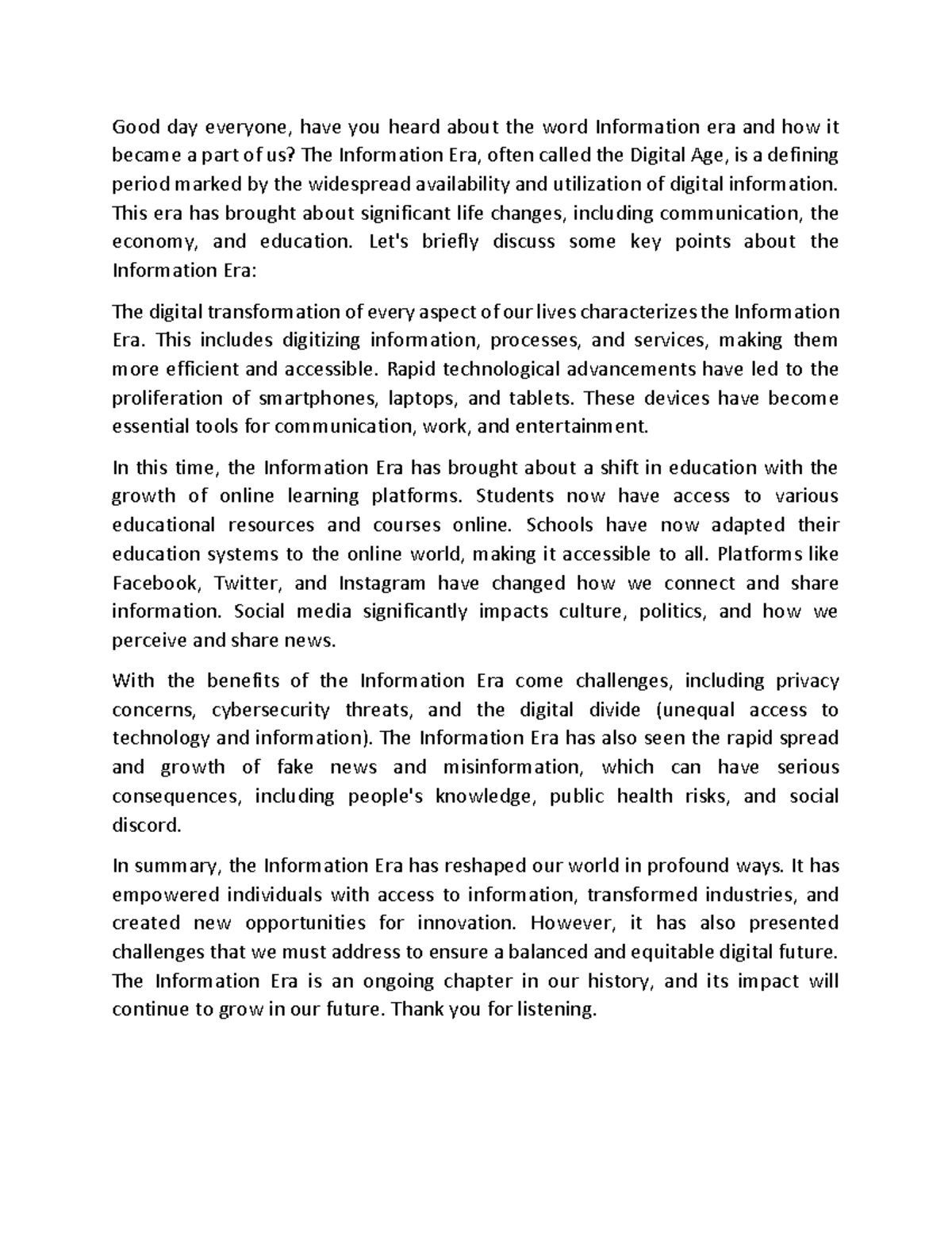 STS-Transcript: Overview of the Information Era and Its Impact - Studocu