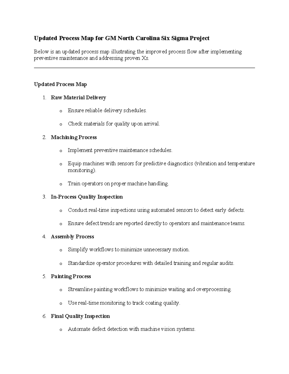 Updated Process Map & Improvements for GM NC Six Sigma Project - Studocu