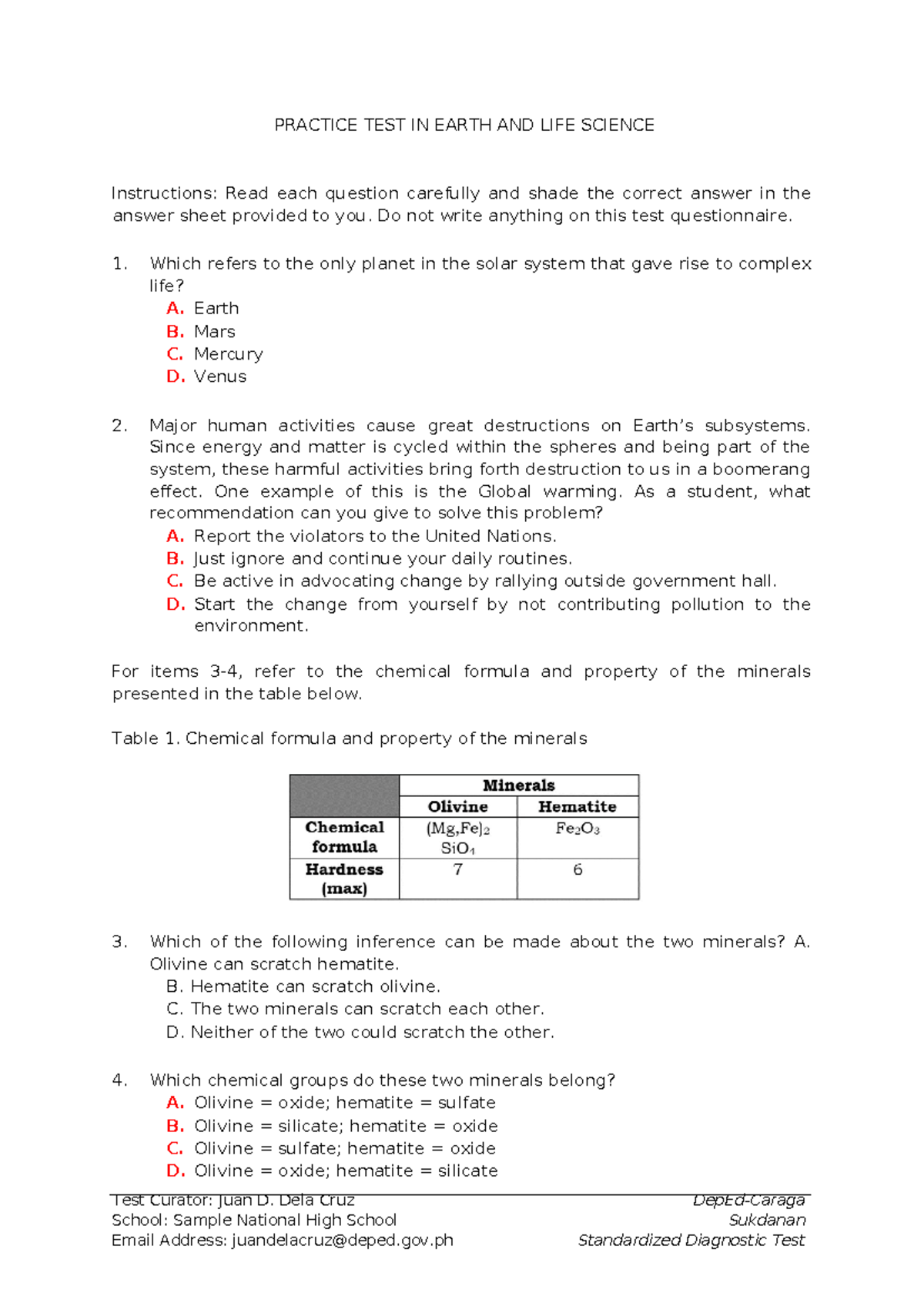 Earth and Life Science Practice Test (ELSC 1) - Studocu