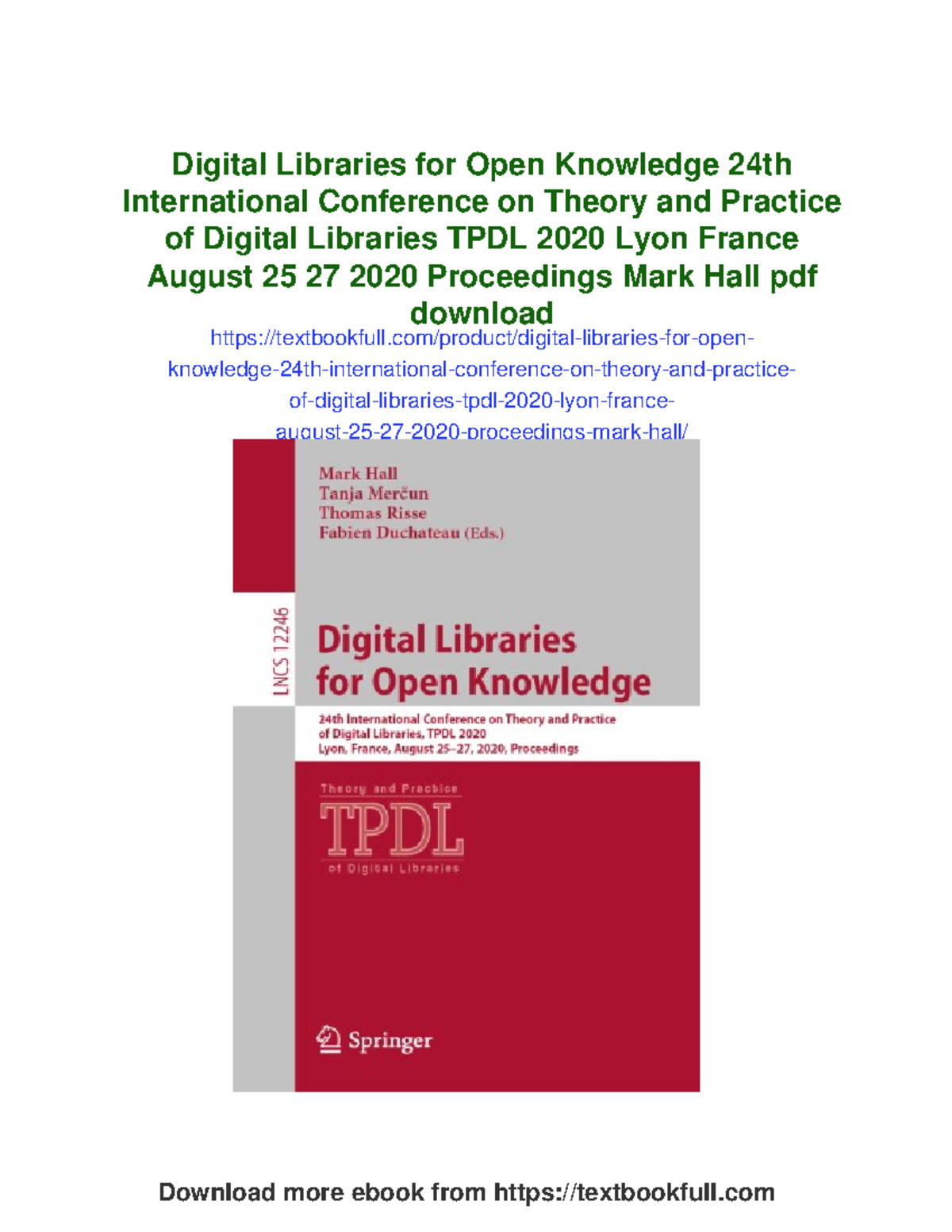 Digital Libraries for Open Knowledge: TPDL 2020 Proceedings - Studocu
