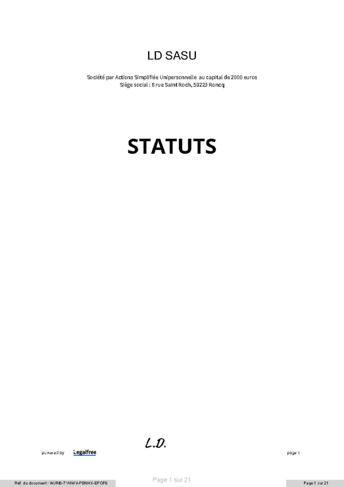 LD SASU - Statuts de la Société par Actions Simplifiée Unipersonnelle ...