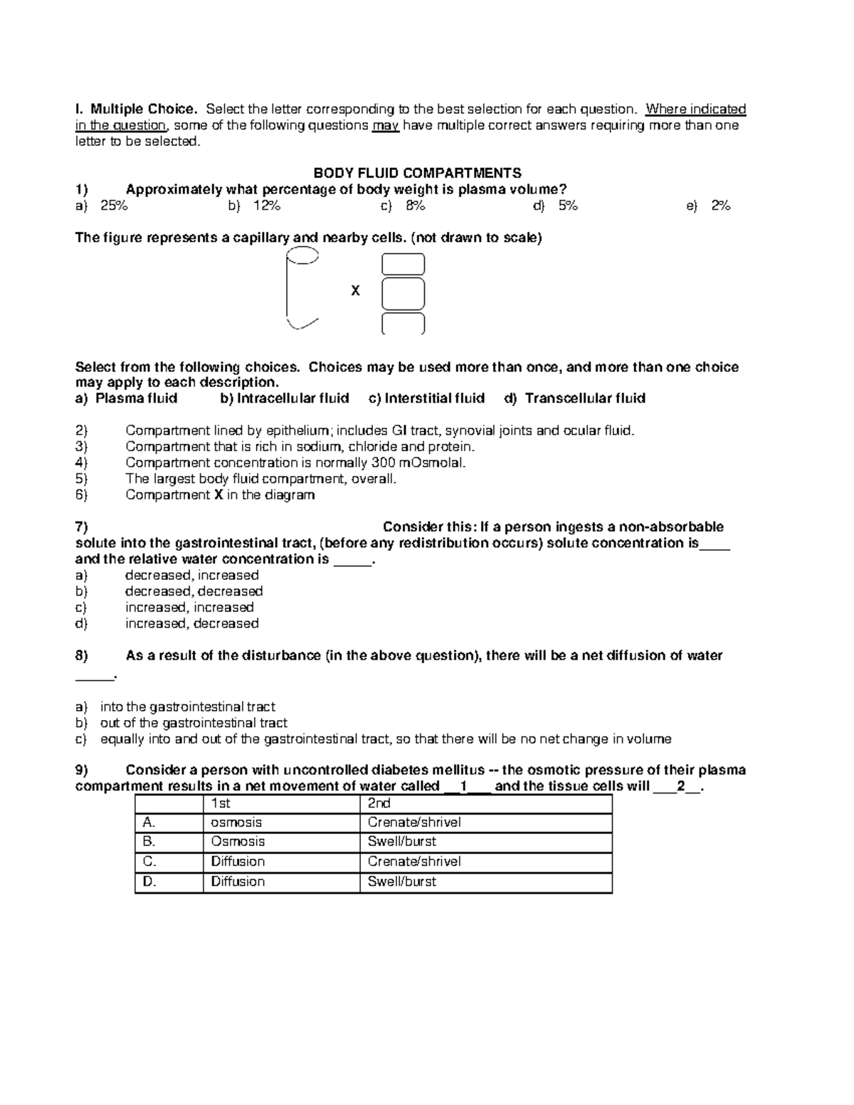 HW1 - study guide - I. Multiple Choice. Select the letter corresponding ...