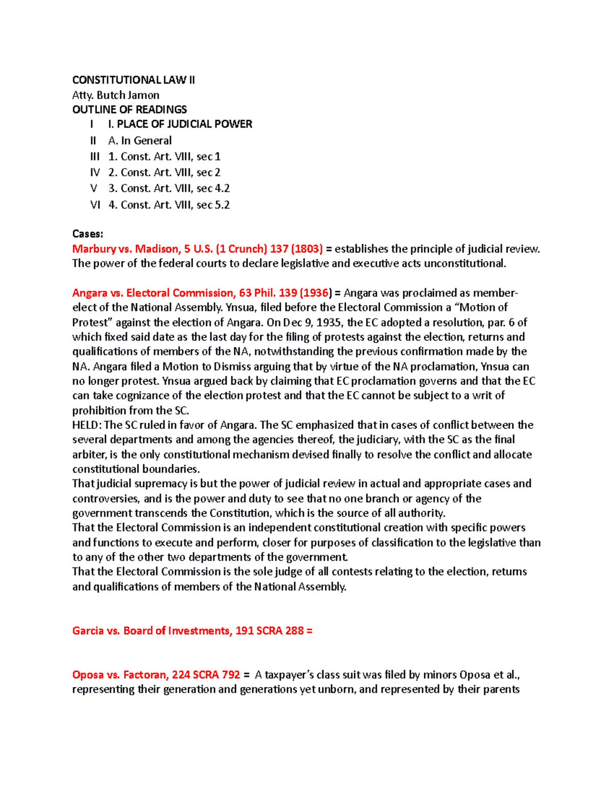 Final Exam Cases Outline for Consti 2: Key Judicial Principles - Studocu