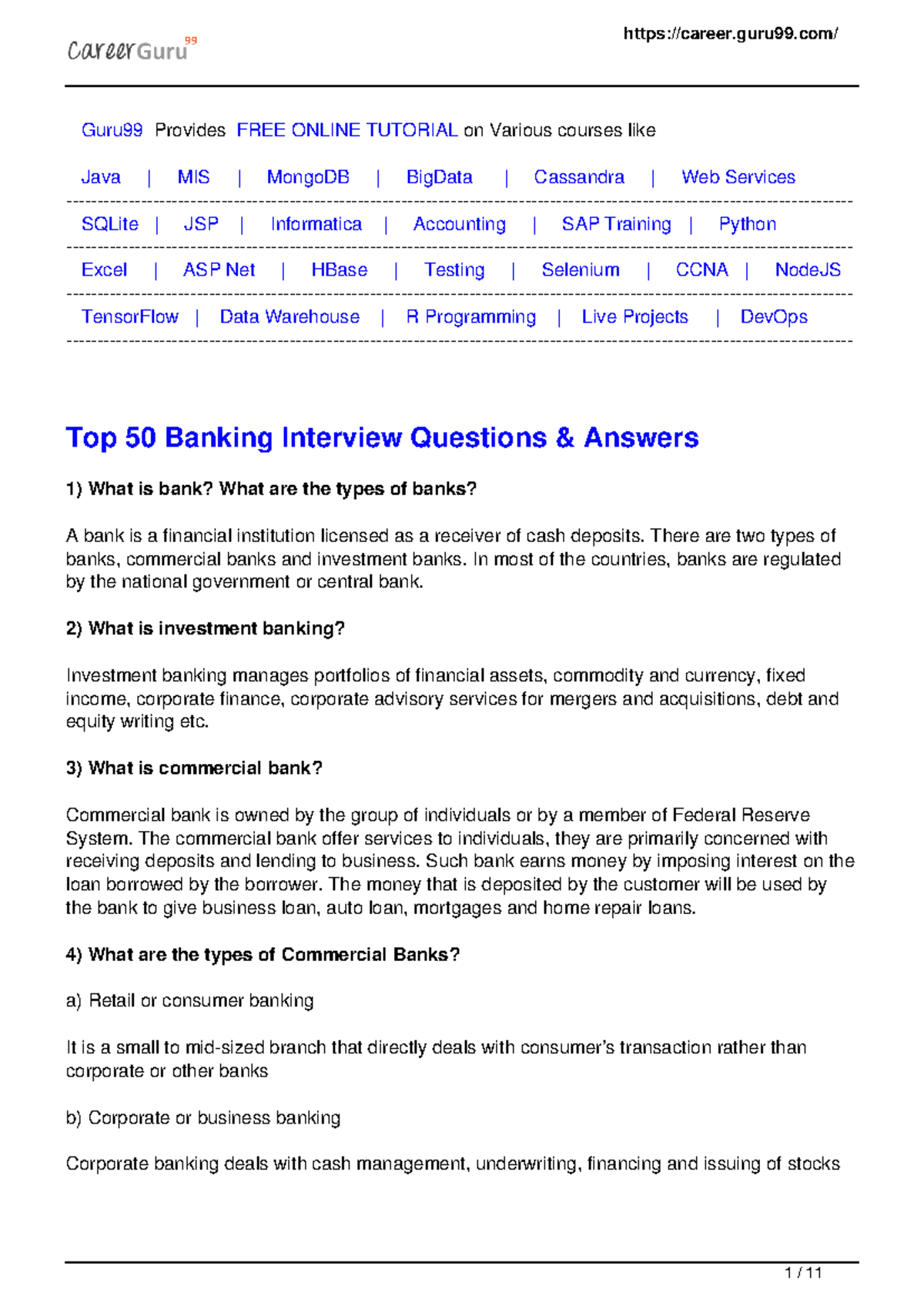 Top 50 Banking Interview Questions & Answers for Career Success - Studocu