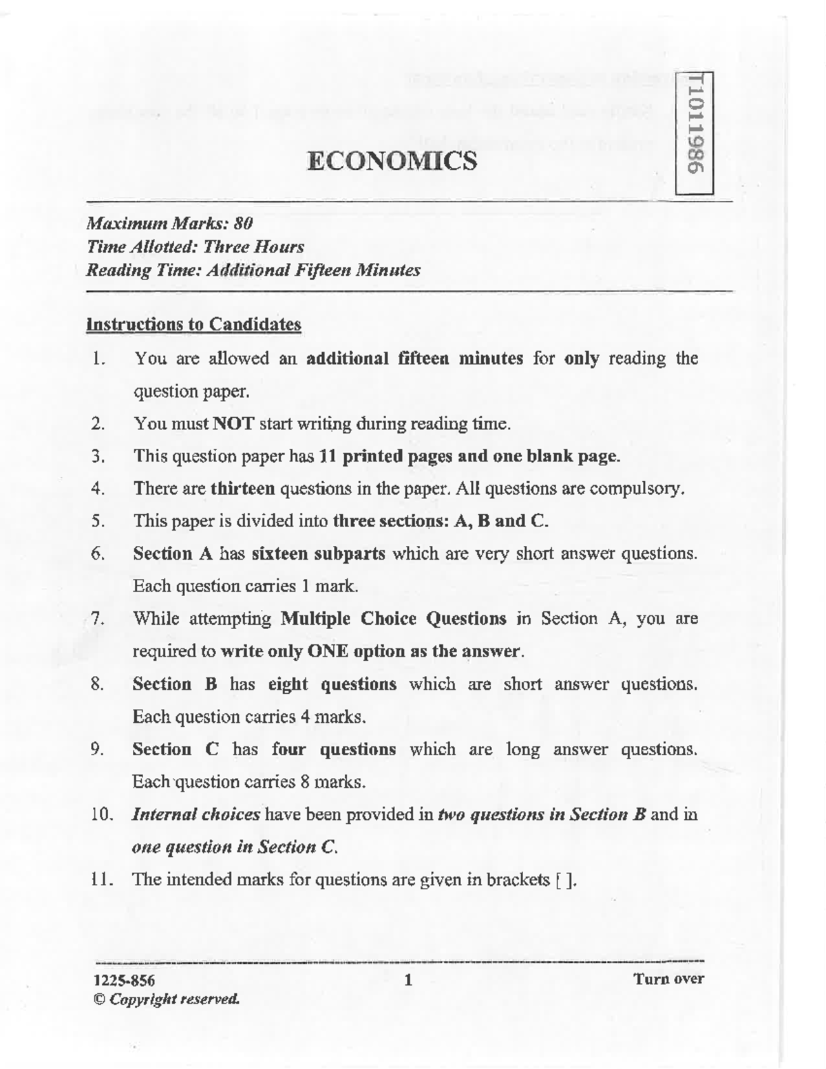 T1011986 ECONOMICS Board Exam Paper 2025 - Max Marks: 80 - Studocu
