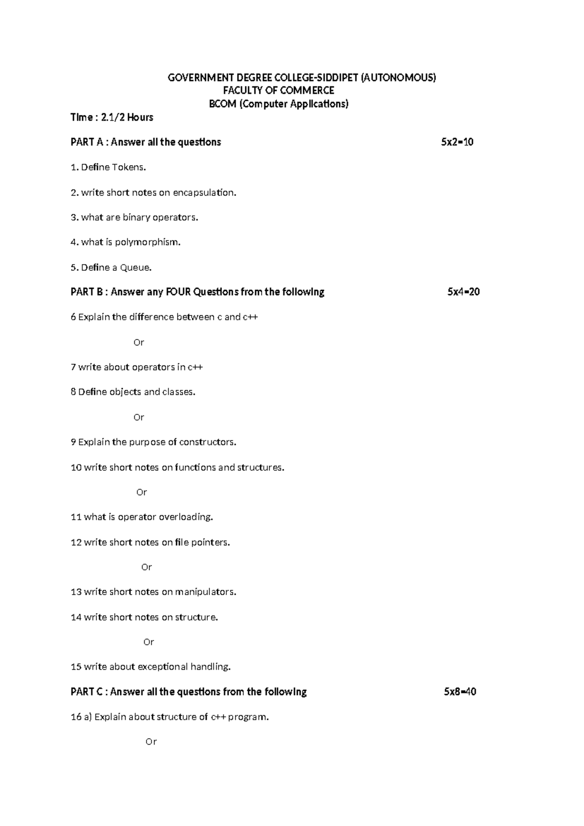 C++ Practice Question Paper Sets - BCOM CA Exam Prep - Studocu