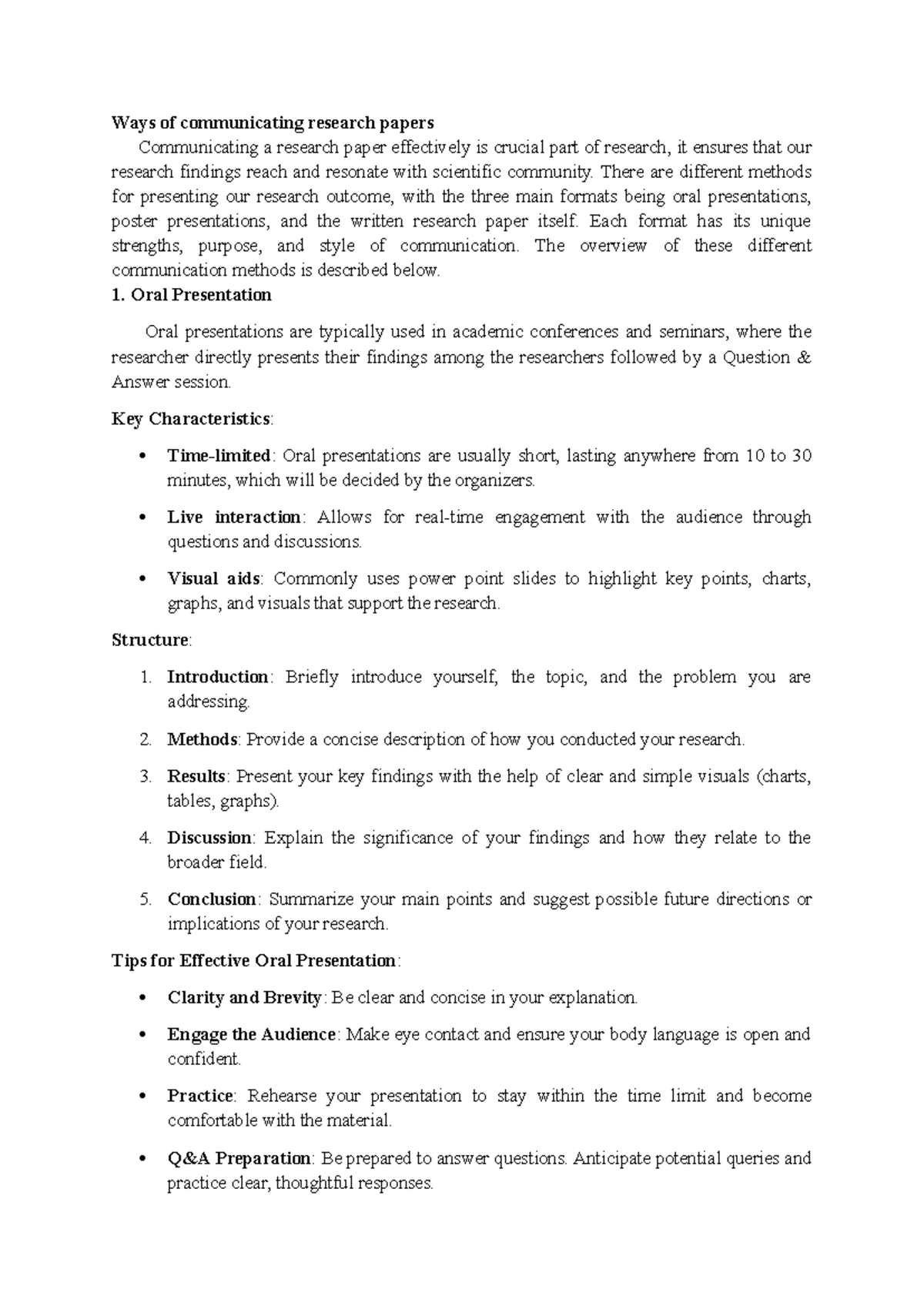Effective Communication of Research Papers: Oral & Poster Presentations ...