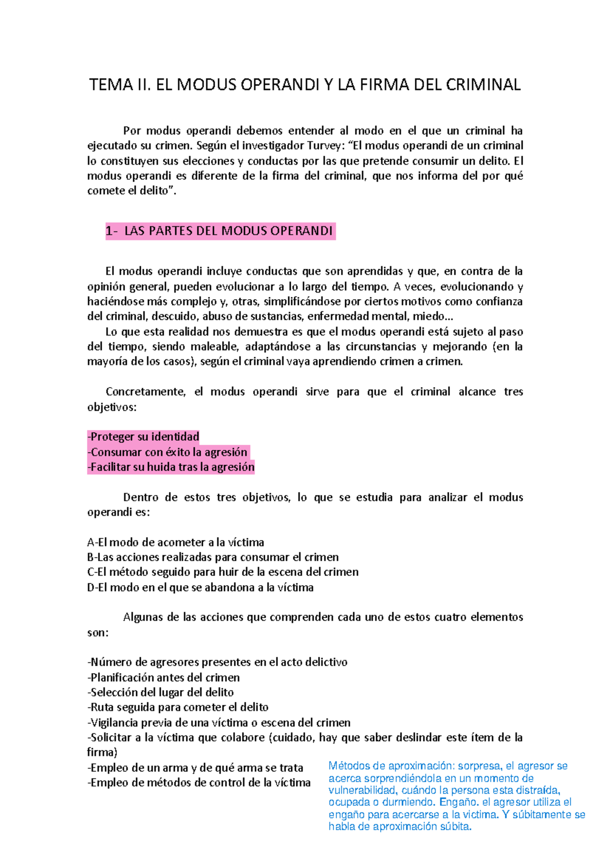 Tema II: Modus Operandi y Firma del Criminal - Análisis Detallado - Studocu