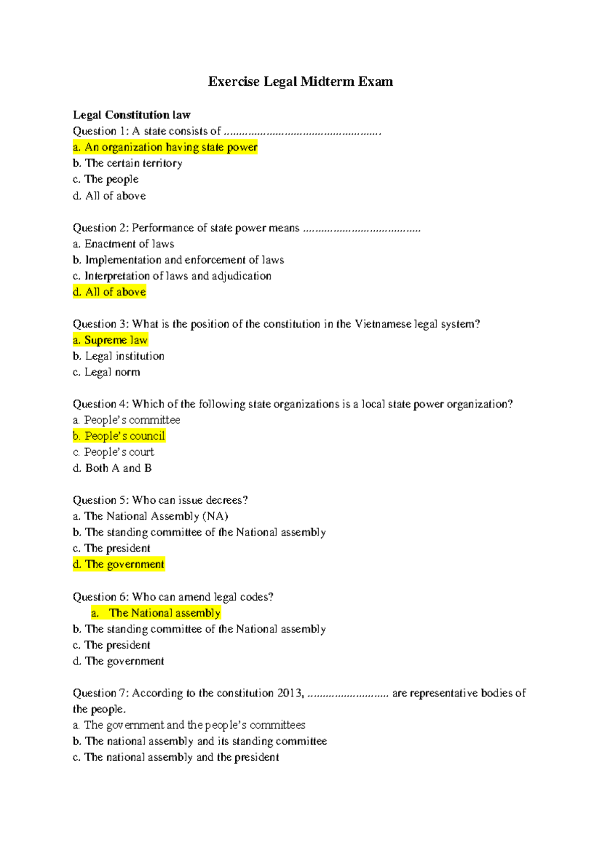 Exercise Legal Midterm Exam - Exercise Legal Midterm Exam Legal ...