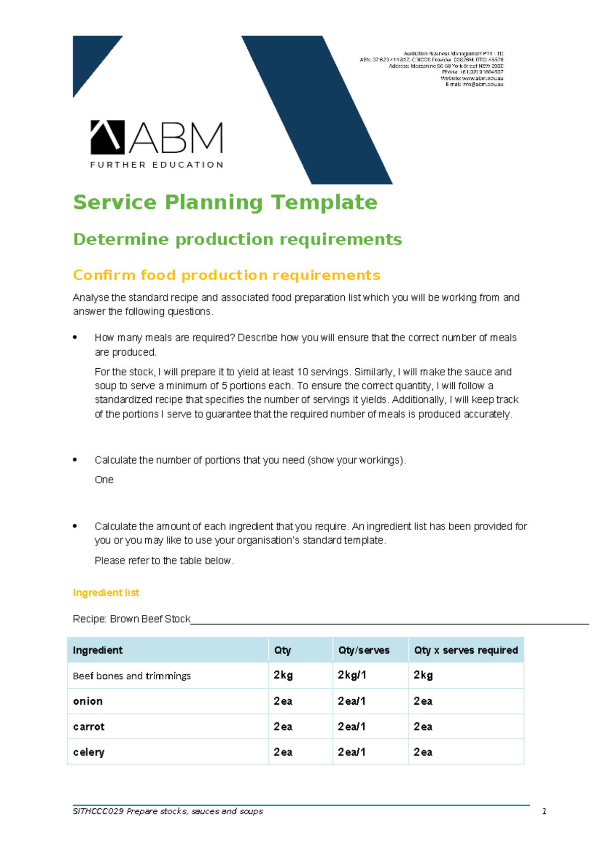 Sithccc 029 Service Planning Template: Food Production & Cookery ...