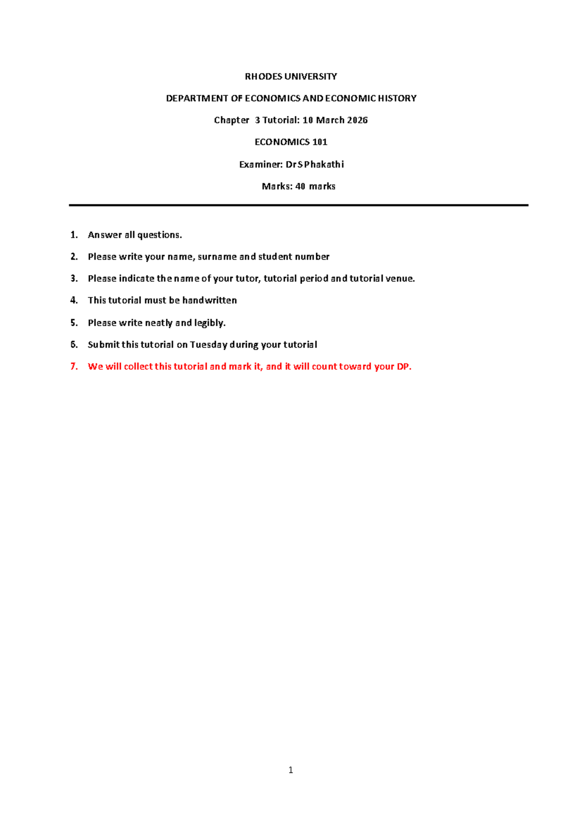 ECON 101 Chapter 3 Tutorial - 10 March 2026 - Studocu