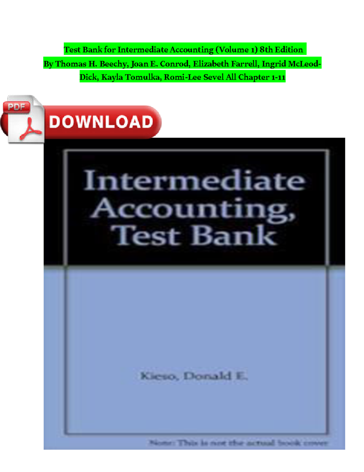 Test Bank for Intermediate Accounting ( Volume 1) 8th Edition By Thomas ...