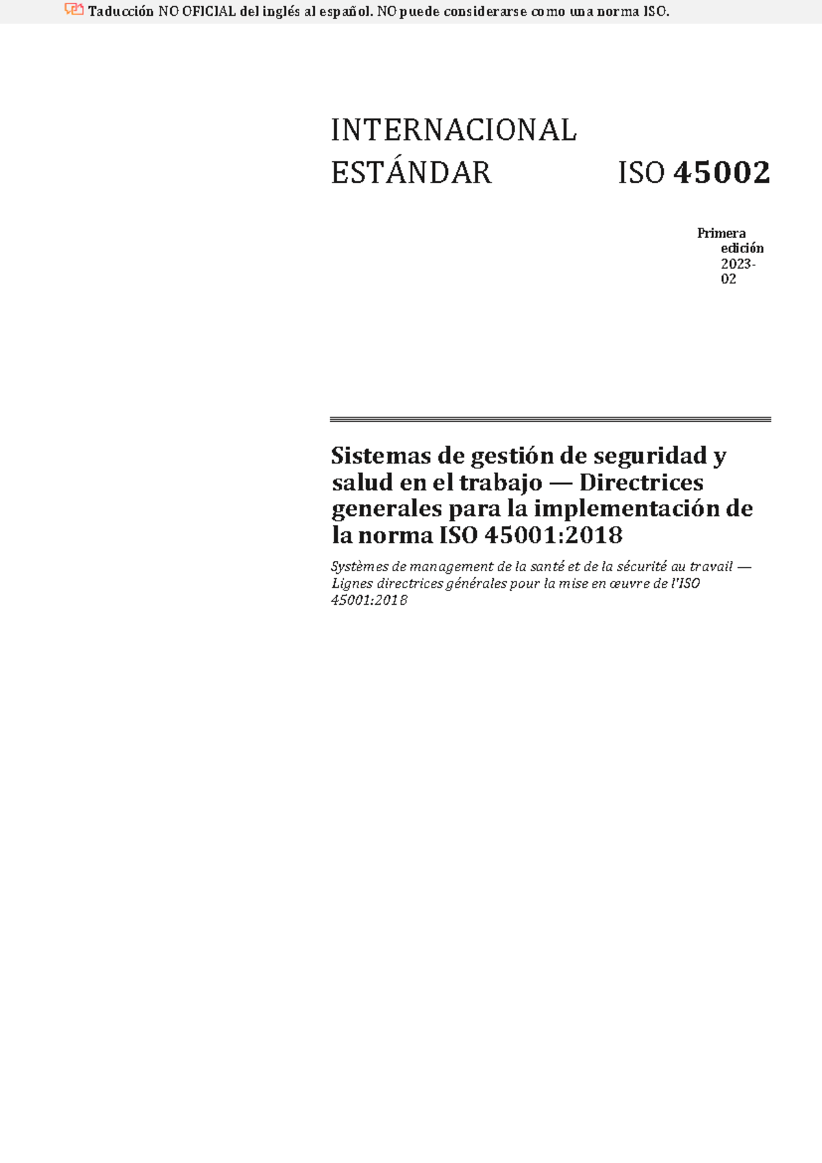 Guía de Implementación de ISO 45002:2023 en Gestión de SST - Document Preview