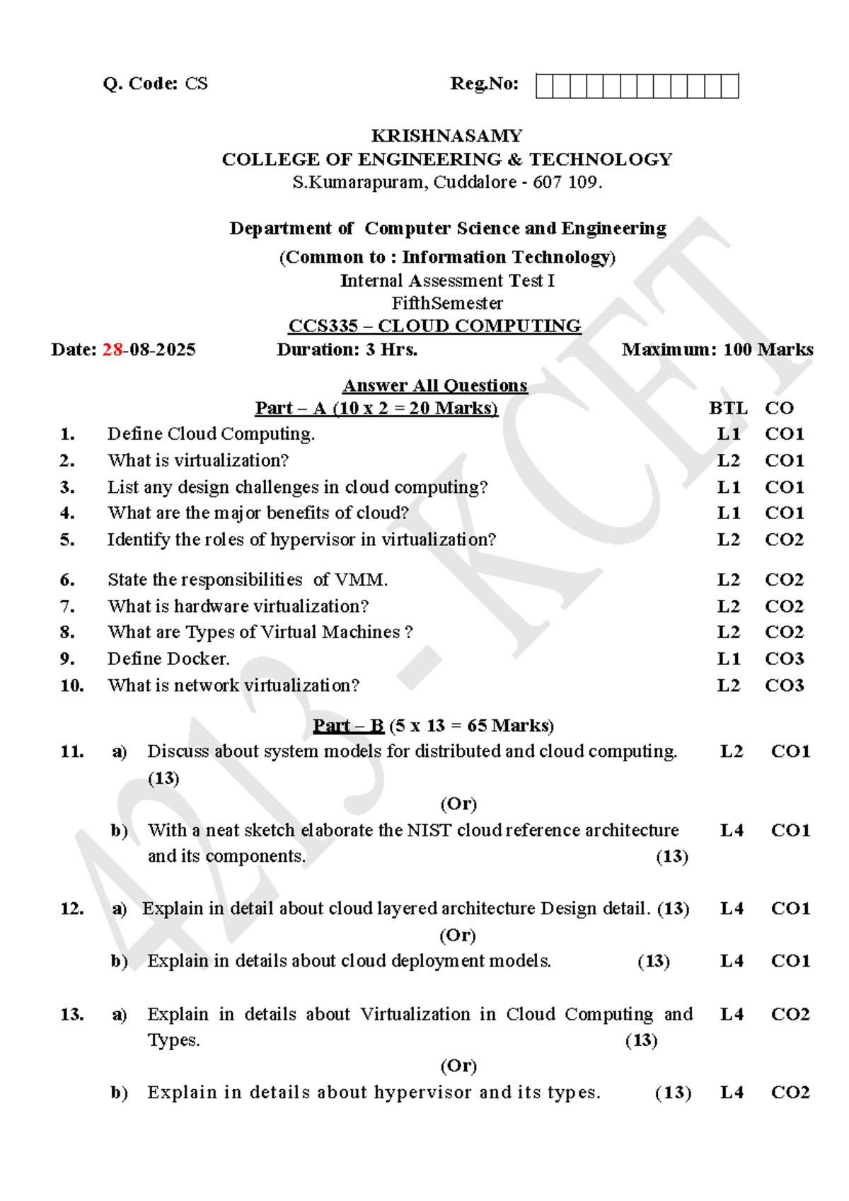 CS335 Cloud Computing Internal Assessment Test I - Studocu