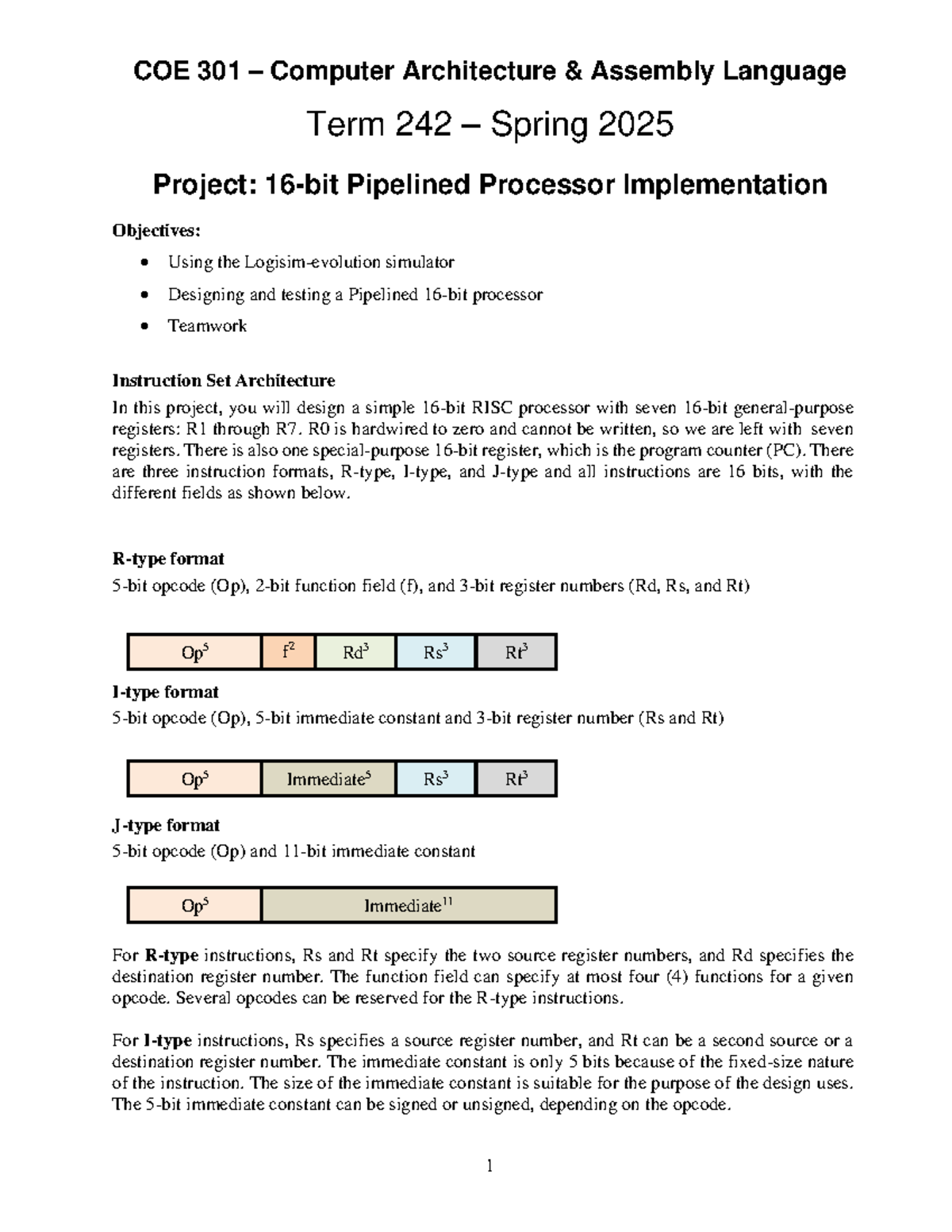 COE 301 Pipelined Processor Implementation Project Report - Spring 2025 ...